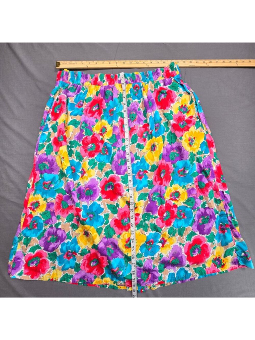 Vintage Worthington Floral A-Line Midi Skirt 22W 100% Cotton Vibrant Pockets USA - Picture 4 of 4